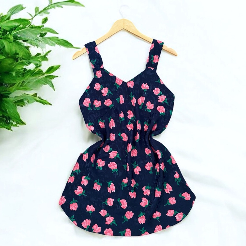 Vintage 80’s Navy + Pink Floral Slip Dress